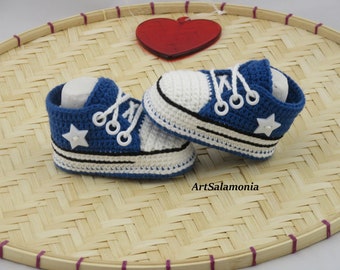 Baskets bébé renforcées double semelle Qualité améliorée chaussures bébé bleues crochet cadeau anniversaire, baskets au crochet