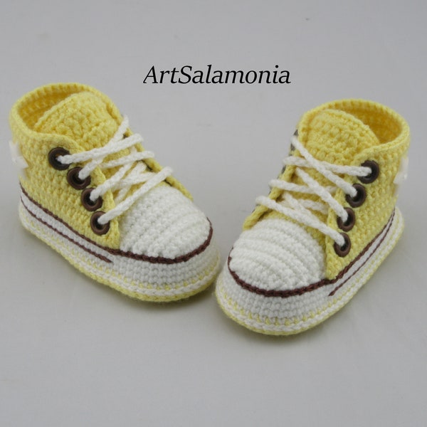 Baby sneakers 10 cm reinforced double sole Improved quality baby shoes crochet birthday gift crochet sneakers