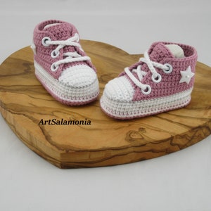 Baby sneakers reinforced double sole Improved quality dark pink baby shoes crochet birthday gift, crochet sneakers