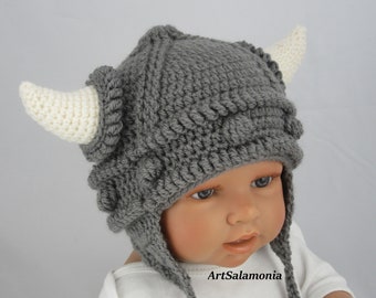 Chapeau Viking crocheté chapeau bébé photographie nouveau-né chapeau bébé chapeau gris petit viking enfants chapeau chapeau d’hiver