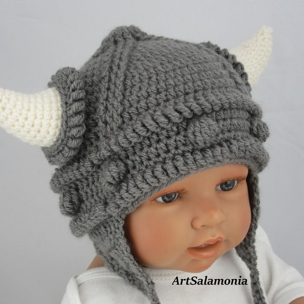 Viking hat crocheted hat baby photography newborn hat baby hat gray little viking kids hat winter hat