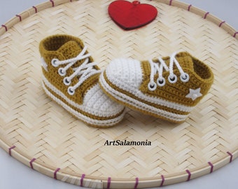 Baby sneakers reinforced double sole Improved quality 10 cm baby shoes crochet birthday gift crochet sneakers