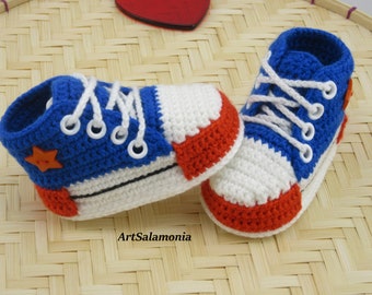 Baby sneakers reinforced double sole Improved quality 10 cm baby shoes crochet birthday gift, crochet sneakers