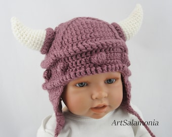 Chapeau Viking crocheté chapeau de bébé Viking crocheté chapeau filles chapeau d’hiver cadeau de Noël cadeau d’anniversaire photographie de bébé