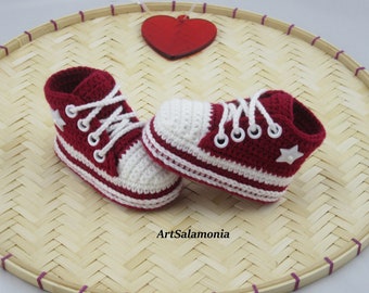 Baby sneakers reinforced double sole Improved quality baby shoes crochet birthday gift crochet sneakers