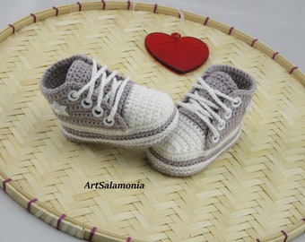 Baby sneakers reinforced double sole Improved quality baby shoes crochet birthday gift crochet sneakers