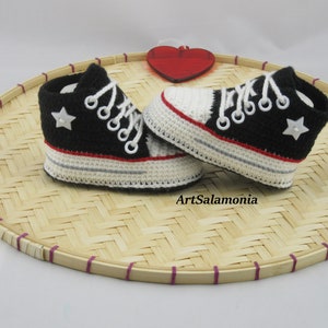 Baby sneakers reinforced double sole Improved quality Baby shoes crochet birthday gift sneakers crochet black white