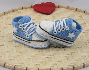 Baskets bébé renforcées double semelle Qualité améliorée chaussures bébé bleues crochet cadeau anniversaire, baskets au crochet