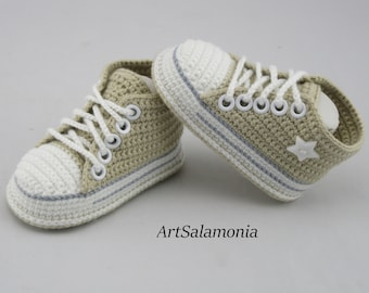 Baby sneakers reinforced double sole Improved quality beige baby shoes crochet birthday gift sneakers sneakers baptism