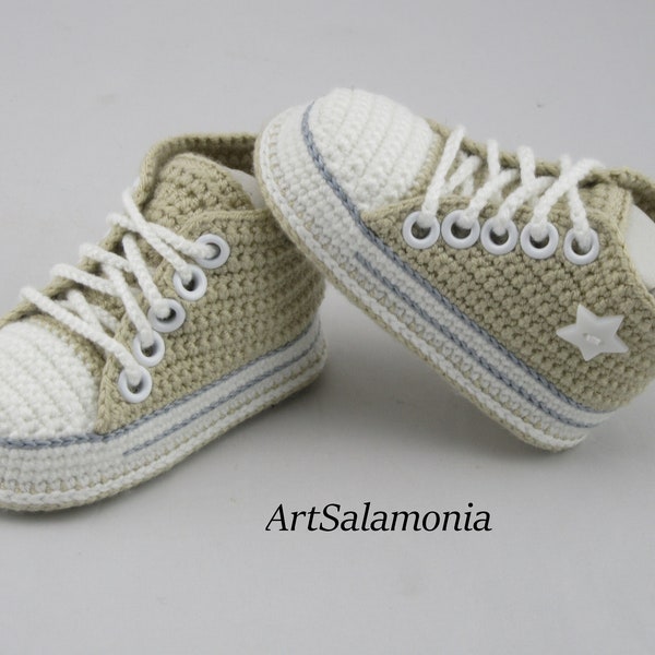 Baby sneakers reinforced double sole Improved quality beige baby shoes crochet birthday gift sneakers sneakers baptism