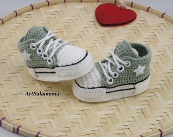 Baskets bébé renforcées double semelle Qualité améliorée chaussures bébé olive crochet cadeau anniversaire, baskets au crochet