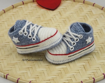 Baby sneakers reinforced double sole Improved quality blue jeans baby shoes crochet birthday gift sneakers sneakers baptism