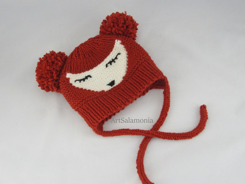 Unisex Fox Beanie Kids Animal Hat Knitted Kids Beanie Fox Kids Winter Hat Orange Baby Hat with 2 Bobbles Fox Baby Hat