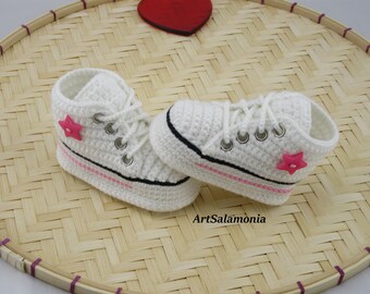 Baskets bébé 10 cm double semelle renforcée Qualité améliorée chaussures bébé roses crochet cadeau anniversaire, baskets au crochet