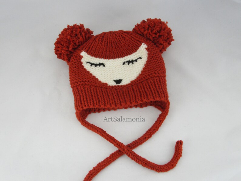 Unisex Fox Beanie Kids Animal Hat Knitted Kids Beanie Fox Kids Winter Hat Orange Baby Hat with 2 Bobbles Fox Baby Hat