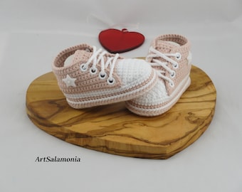 Baby sneakers reinforced double sole Improved quality baby sneakers baptism, sneakers crochet birthday gift
