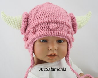 Viking hat Crochet baby hat Baby photography Newborn hat Baby hat Pink girl hat Kids hat Winter hat Viking