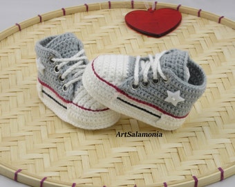 Baskets bébé 10 cm double semelle renforcée Qualité améliorée chaussures bébé grises crochet cadeau anniversaire, baskets au crochet