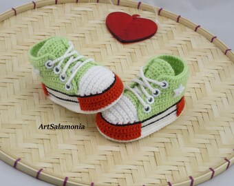 Baby sneakers 10 cm reinforced double sole Improved quality light green baby shoes crochet birthday gift sneakers sneakers