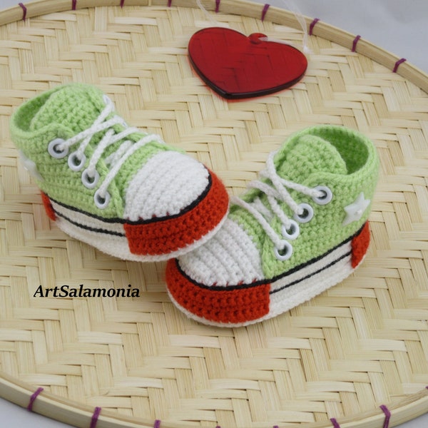 Baby sneakers 10 cm reinforced double sole Improved quality light green baby shoes crochet birthday gift sneakers sneakers