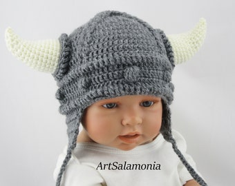 Chapeau Viking crochet bébé chapeau bébé photographie gris chapeau enfants chapeau viking chapeau d'hiver viking nouveau-né chapeau viking
