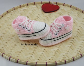 Baby sneakers reinforced double sole Improved quality light pink baby shoes crochet birthday gift sneakers sneakers