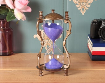 Antique Brass Pink/Black/Purple Sand Timer with Twigs Pillar Sand Timer Glass/Home, Desk, Office Decor Nautical Sand Timer Decorative