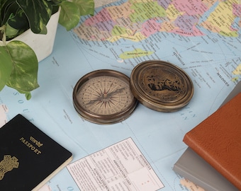 Brújula náutica antigua de Cristóbal Colón, regalo hecho a mano, brújula de bolsillo de latón antiguo, brújula de latón vintage, brújula náutica de navegación.