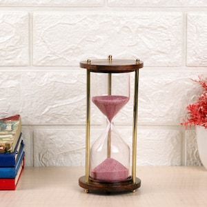 Ximdeco Nautical Vintage Style Brass and Wooden Sand Timer Hour Glass Sand Clock for Home and Office Decor Showpiece 5.5 inches