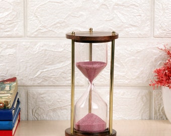 Ximdeco Nautical Vintage Style Brass and Wooden Sand Timer Hour Glass Sand Clock for Home and Office Decor Showpiece 5.5 inches