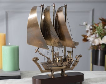 Brass and Wooden Handcrafted Nautical Marine Sailing Ship Decorative and Gifting Showpiece Royal Navy 3 Mast Model