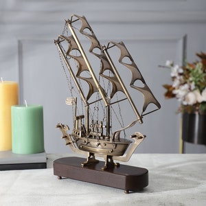 Brass and Wooden Handcrafted Nautical Marine Casted Ship Decorative and Gifting Showpiece Royal Navy 3 Mast Model