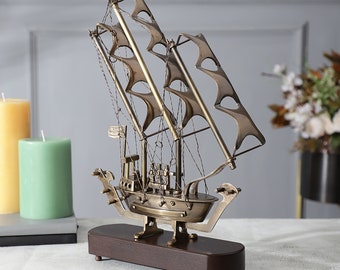 Brass and Wooden Handcrafted Nautical Marine Casted Ship Decorative and Gifting Showpiece Royal Navy 3 Mast Model