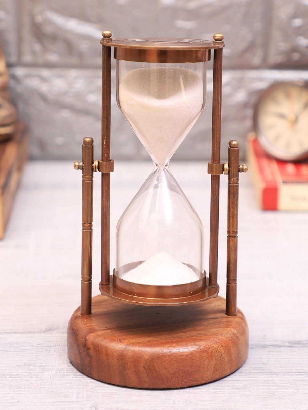 Nautical Antique Brass Hanging Sand Timer With Wooden Stand Sand Glass ...