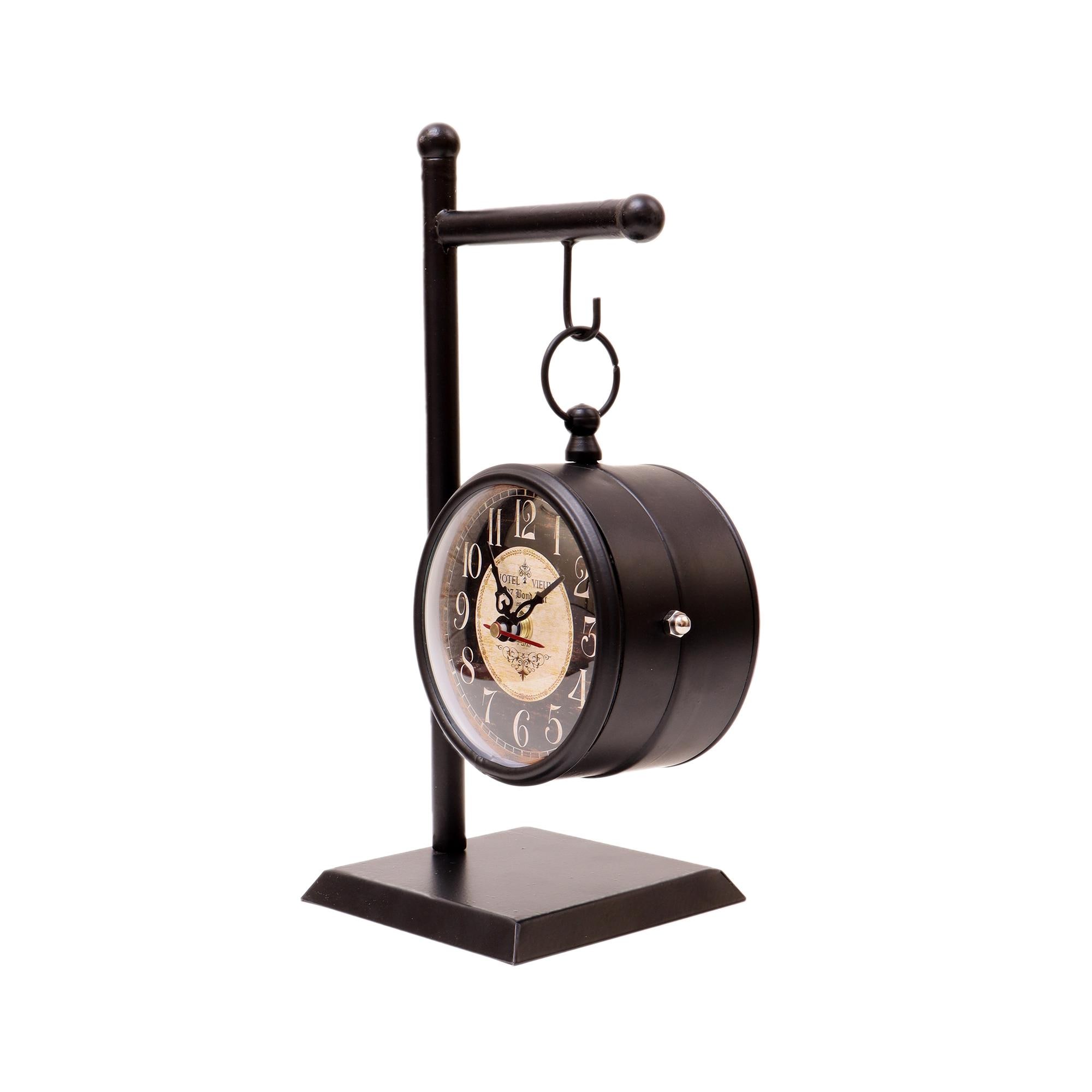 Vintage Style Victoria Dual Side Hanging Metal Table Clock With