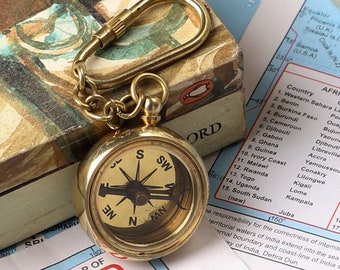 Nautical Antique Brass Vintage Solid Car Hook Keychain Ross London Compass Showpiece