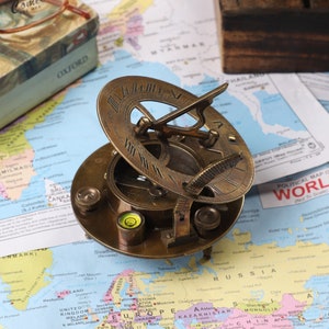 Antique Nautical Brass Sundial with Compass Table Décor Showpiece Vintage Navigational Antique Brass Compass