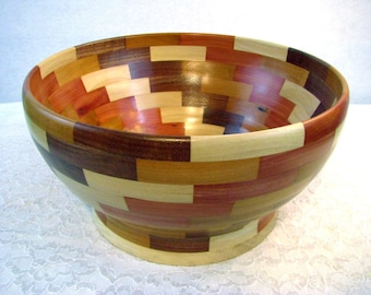 Beautiful Large Wood Bowl, Segmented Wooden Bowl, Housewarming Gift, Salad Bowl, Handmade, Hand Turned Centerpiece,  Beautiful Bowls, #003