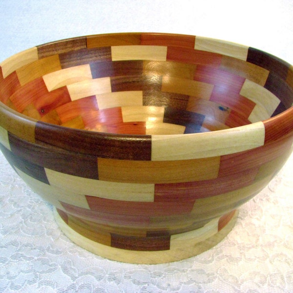 Beautiful Large Wood Bowl, Segmented Wooden Bowl, Housewarming Gift, Salad Bowl, Handmade, Hand Turned Centerpiece,  Beautiful Bowls, #003