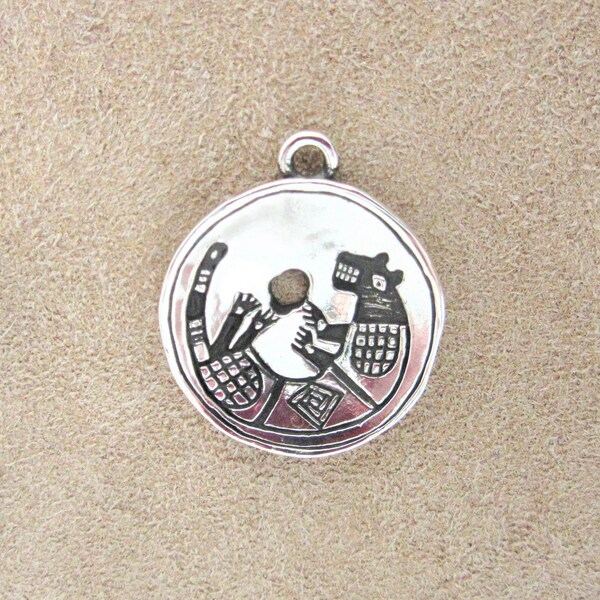 Mimbres Bowl - Sterling Silver Charm - Silver Mimbres Animal Pottery - New Mexico pottery - Mimbres Pueblo Pottery Charm in Sterling Silver