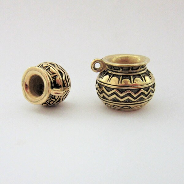 Native American Indian 14kt Gold Pottery Charm - Santo Domingo Pot Charm Pendant Jewelry - 3D - yellow gold - pendant - New Mexico Jewelry