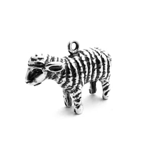 Sheep/Lamb Charm in Sterling Silver. Sterling Silver Lamb Animal Jewelry - Baby Lamb and Churro Sheep Wool Used for Weaving Navajo Blankets