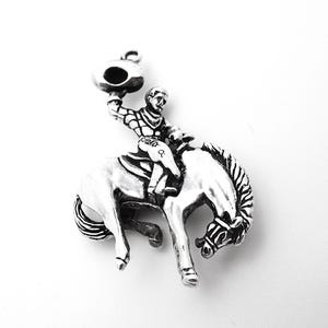 Cowboy Rider on Bucking Bronco Sterling Silver Pendant/Charm.  Sterling Silver Rodeo Bucking Bronco Horse Pendant.  Silver Cowboy Charm