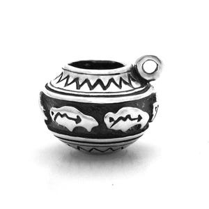 Bison w/ Heartline Pottery Charm in Sterling Silver. The Bison is Sacred to Native Americans, a symbol of Survival. American Buffalo Pottery