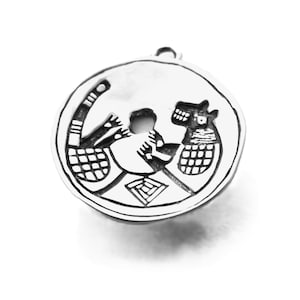 Mimbres Bowl Charm in Sterling Silver- Silver Mimbres Animal Black on White Pottery- Artistic Mimbres Designed Southwest Pottery Jewelry
