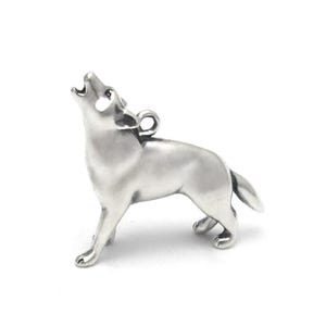 Wolf Charm in Sterling Silver. UNM Mascot. Sterling Silver Howling at the Moon Wolf Pendant. Sterling Silver Animal Jewelry. Go UNM Lobos!
