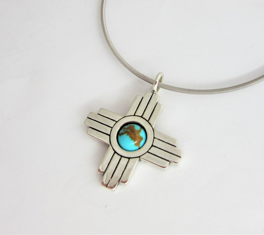 Zia Charm Pendant in Sterling Silver and Turquoise Xtra Large Sterling