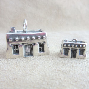 Adobe House Charm Sterling Silver - Southwest Native American Pendant- Santa Fe Style Casita - Sterling- New Mexico Pueblo - miniature house