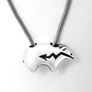 Bear & Heartline Pendant in Sterling Silver-Sterling Silver Animal Jewelry with a Heartline Bear in a Contemporary Design- Southwest Jewelry