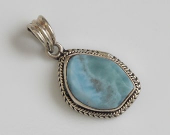 Larimar Freeform Pendant - Sky Blue Natural Stone and Sterling Silver - Gemstone Pendant - Item 607